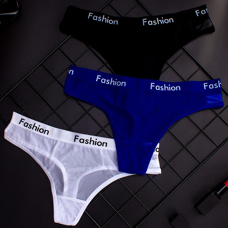 

Siddons Sexy Sexy Transparent Mesh Motion Printing Letters Low Rise Private Women's Brief T-Back