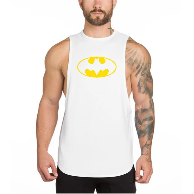 BATMAN Sleeveless Shirt Clothing tank top Singlet Muscle vest Stringer gym Bodybuilding Fitness Running Training t-shirt - Цвет: white189