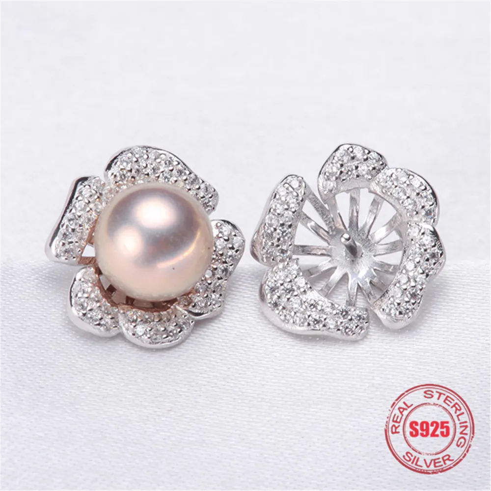 

Flowers Style Stud Earrings Pearl Fittings DIY Handmade Craft S925 Sterling Silver Accessory Earrings Findings