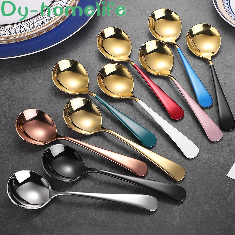 

304 Stainless Steel Spoon INS Round Head Spoon Children's Rice Spoon Restaurant Kitchen Household Spoon Soup Spoon Dessert Spoon