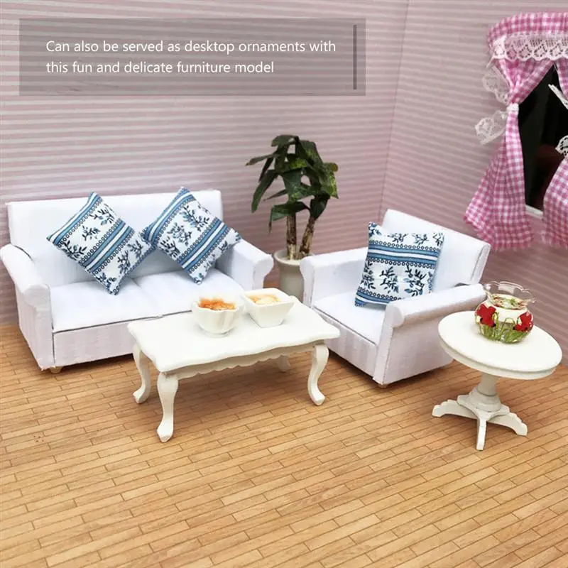 1Pc Mini House Mini Model Living Room Scene White European Sofa with Cushion Dollhouse Sofa Supplies Dollhouse Furniture
