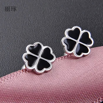 

Korean retro jewelry drip oil s925 metal four-leaf clover earrings kit female cross-border new accessories