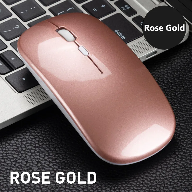 Ультра тонкая беспроводная Bluetooth мышь 2,4G USB перезаряжаемая игровая мышь для Macbook Air Pro 1600 dpi компьютерная Бесшумная мышь для геймера - Цвет: Rose Gold