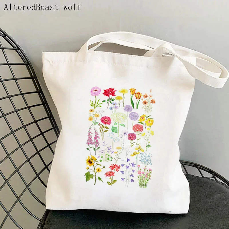 Women Shopper bag Blue Delphinium Flowers cosmos Bag Harajuku Shopping Canvas Shopper Bag girl handbag Tote Shoulder Lady Bag