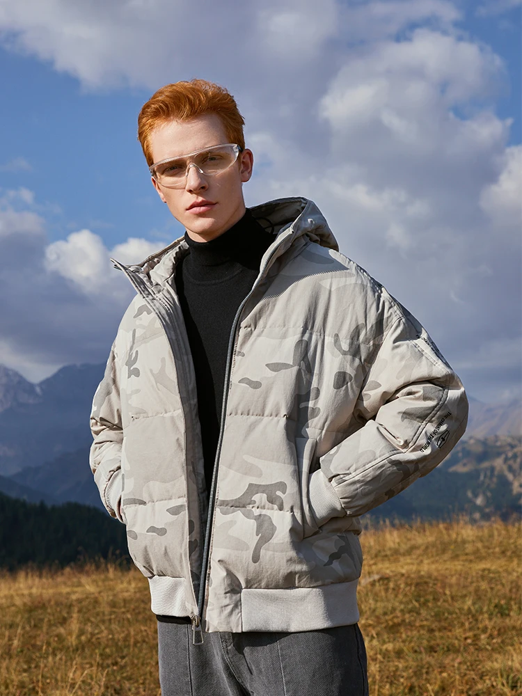 Pioneer Camp мужская куртка на утином пуху с капюшоном зимнее камуфляжное короткое пальто на молнии для мужчин s AYR903429T
