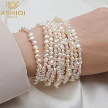 ASHIQI многослойный натуральный пресноводный жемчуг браслет для женщин великолепные 10 строк тонкой моды 4-5 мм жемчужные ювелирные изделия