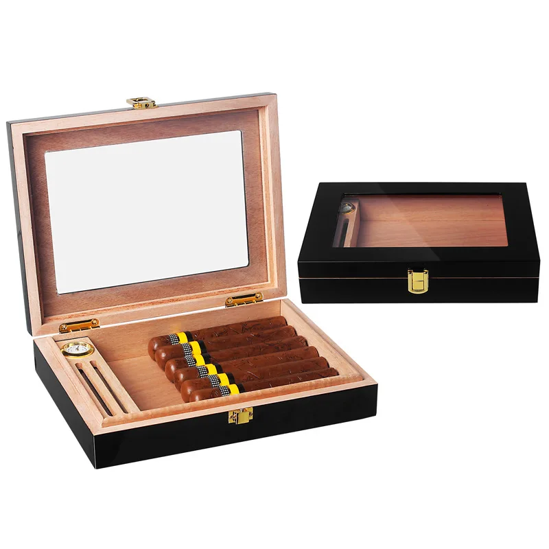 

Cigar Box Cedar Solid Wood Box Mini Portable Cigar Humidor Piano Lacquer with Showcase Cigar Display Box