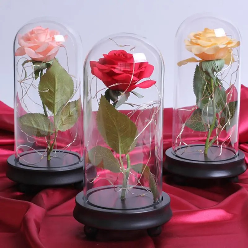 День Святого Валентина Galaxy Rose Flower USB Powered светодиодный светильник в стеклянном куполе на деревянной основе(в комплект не входит батарея