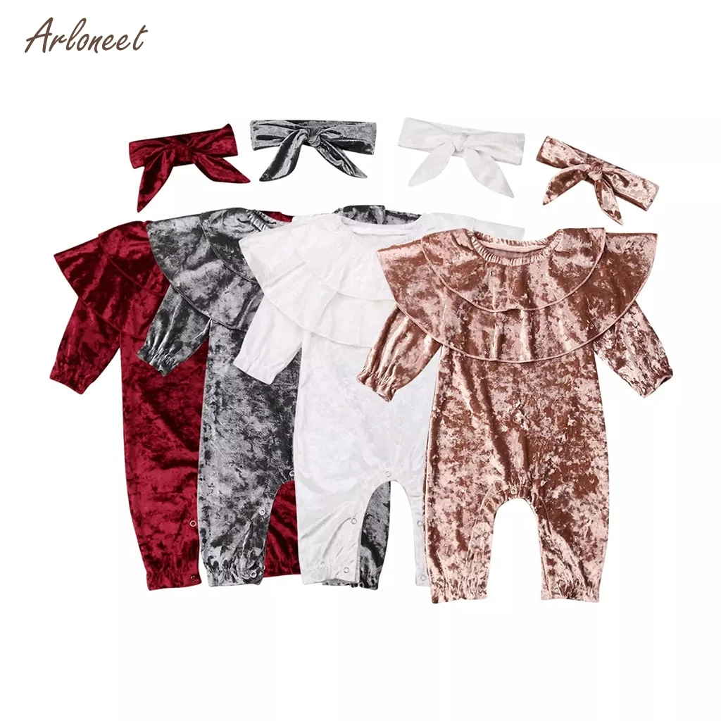 ARLONEET/Детские комбинезоны с длинными рукавами; комбинезоны для новорожденных мальчиков; однотонные Ползунки с оборками; повседневная одежда; зимний теплый комбинезон для детей