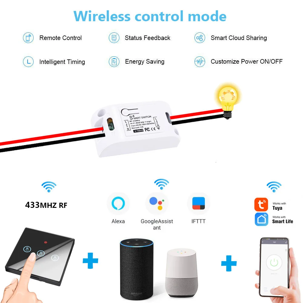  SMATRUL Tuya Smart Life APP WiFi TOUCH Switch Light RF 433Mhz Wall DIY Relay Timer Module Google Ho - 4000268618244
