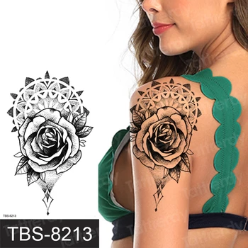 

Sexy Women Girl Temporary Tattoo Sticker Black Henna Lace Fox Wolf Roses Design Flower Arm Body Art Big Fake Tattoo Sticker