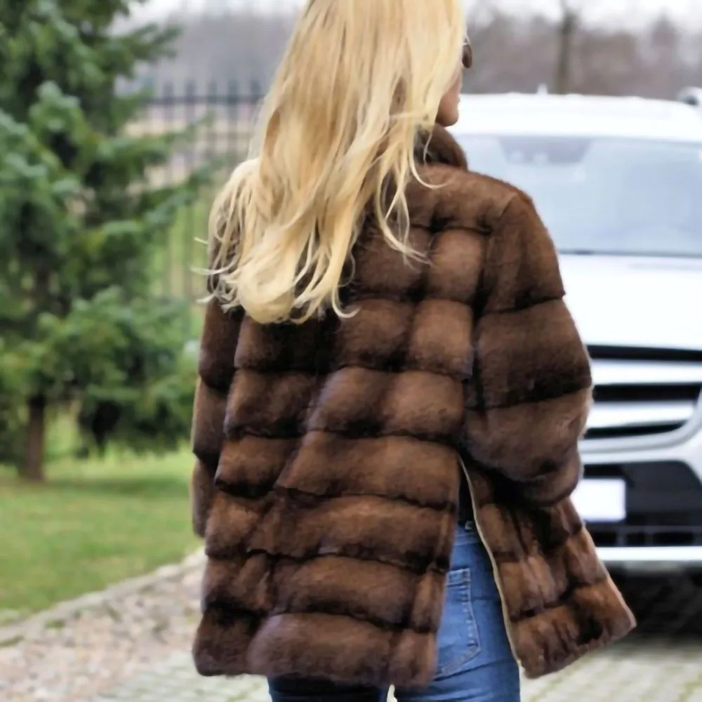 Новое поступление шуба TOPFUR из меха норки Женская Шуба на молнии со съемным