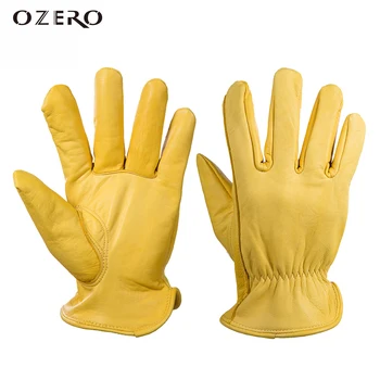 OZERO 남성용 염소 가죽 안전 보호 작업 장갑, 안전 절단 작업 수리공, 차고 레이싱 장갑, 5002
