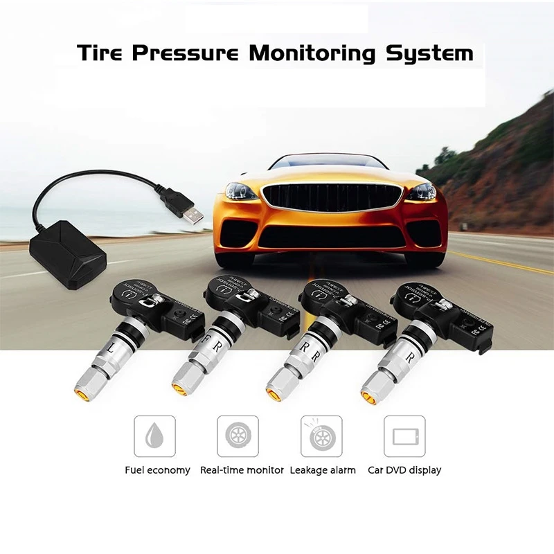 USB Android TPMS система контроля давления в шинах Дисплей Сигнализация внутренние датчики Android навигация Автомагнитола 4 датчика