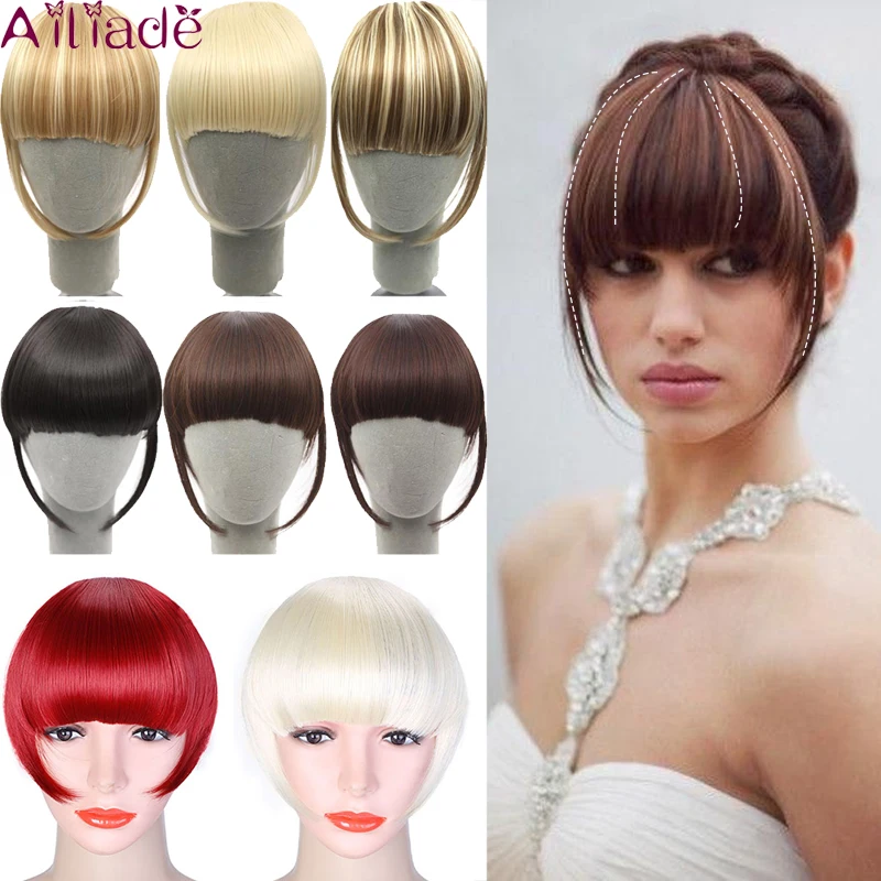 

AILIADE Short Straight 2 Clip-in Blunt Bangs Sweeping Side Bangs Front Hair Fringes Non-Remy Black Brown Blond Hair Pieces
