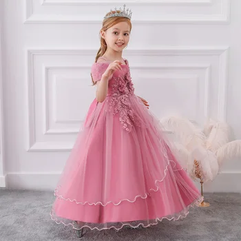 

high quality children's evening dress strapless elegant princess dress flower girl wedding applique beaded sequin dress