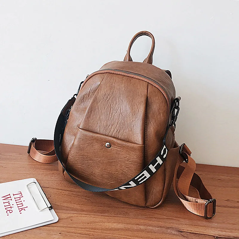 Рюкзак с буквенным принтом на ремне для женщин, кожаный рюкзак для путешествий, качественная сумка через плечо для женщин и девочек Mochila, рюкзаки XA551H - Цвет: Brown