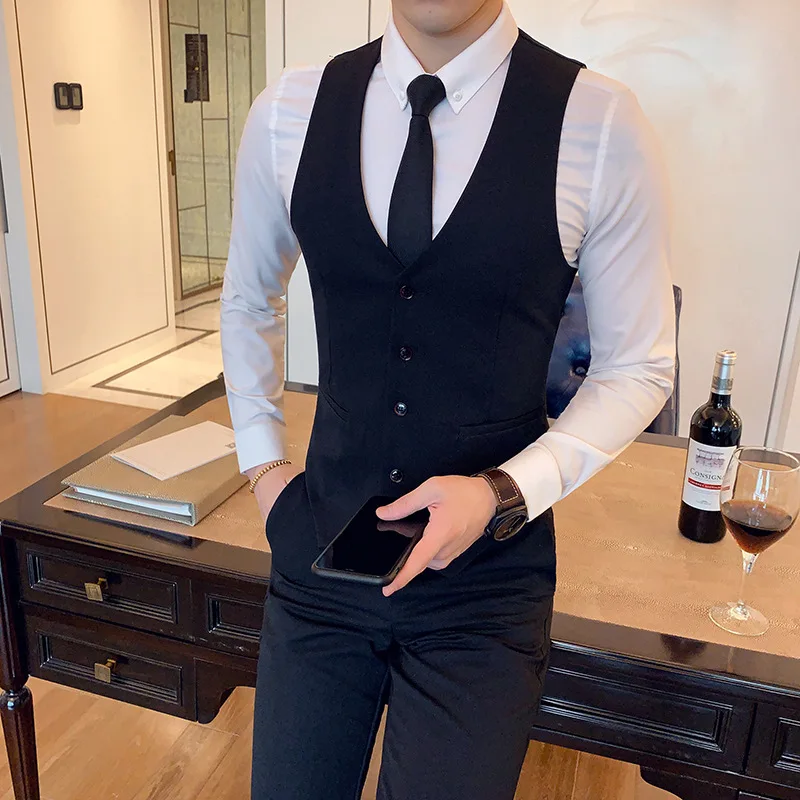 

Men England Gentleman Two-Piece Set Korean-style Waistcoat Suit Pants Set Elasticity Suit Pants Waistcoat Two-Piece Set M09/P115