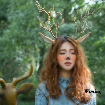 

Deer Antlers Stag Doe Faun Fawn Muntjac Satyr Horns Woodland Spirit Costume Anime Cosplay deer ears headband girls