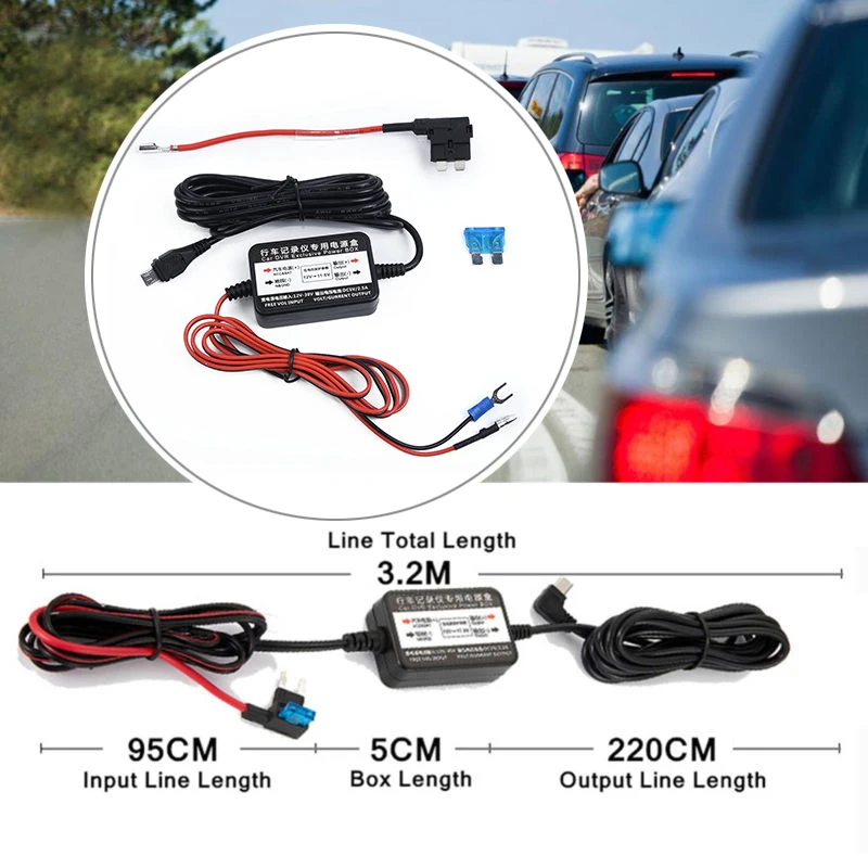 

Kit Car Charger Fuse Cable 3.2m Hard Wire DVR Camera GPS Navigation 12-30V To 5V Micro USB For Nextbase
