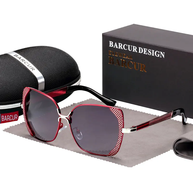 BARCUR Роскошные брендовые поляризованные женские очки от солнца - Цвет линз: Red Polarized