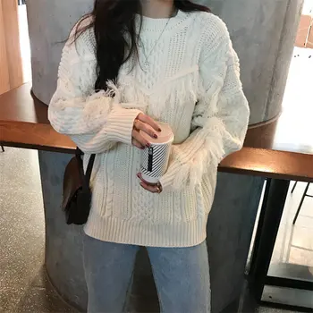 

Alien Kitty Beige Sweet Tassel All Match Girls Twisted Loose 2019 Fashion Brief Warm Casual Knitted Pullovers Basic Sweaters