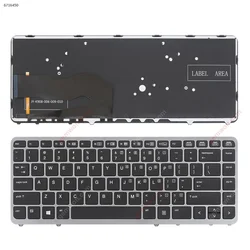 Hp elitebook 840 g1 850 g1 840 g2 850 g2 teclado preto com luz de fundo, quadro cinza, sem ponteiro