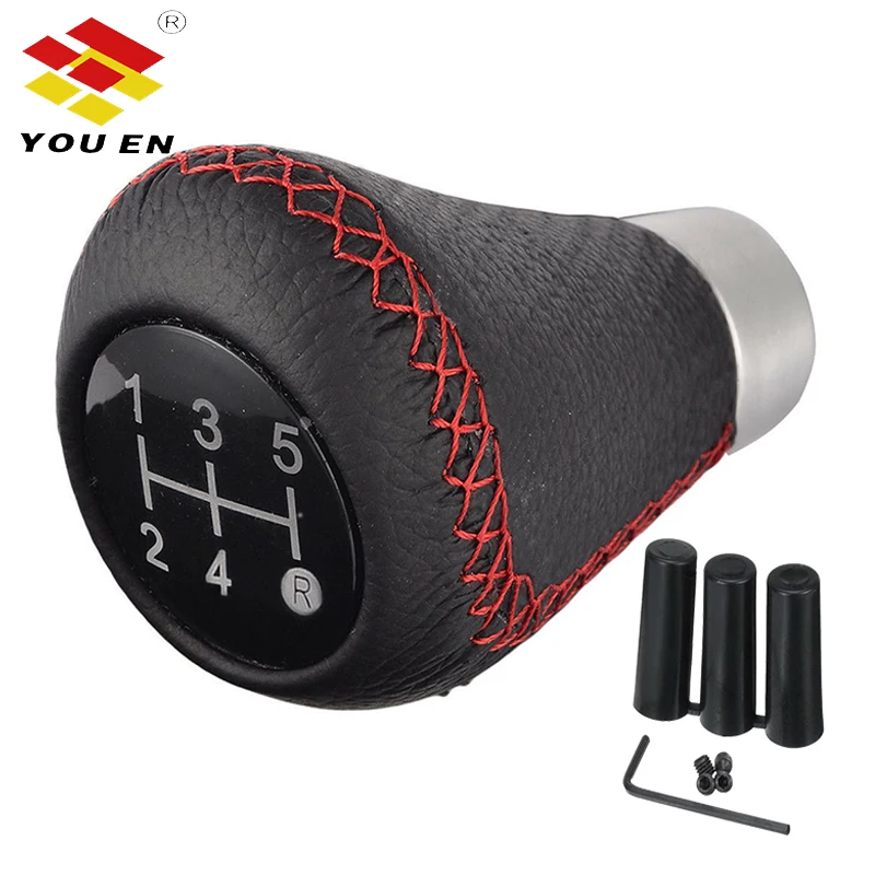 5 Speed Red Line YOUEN, универсальная, 5/6 скоростей, кожаная ручка переключения передач, рычаг переключения передач с 8 мм, 10 мм, 12 мм шлангами, с красным/черным ручным стежком - Название цвета: 5 Speed Red Line