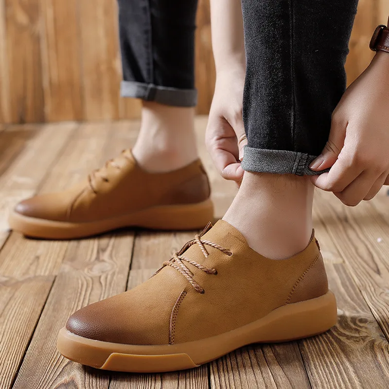 

Comfortable Genuine Leather Men Shoes Quality Lace Up Casual Men leather Loafers Soft Men Flats Hot Sale Moccasins