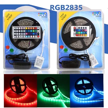 

5M LED Strip Light RGB 2835 Flexible Ribbon Fita Led Light Strip RGB Tape Diode DC 12V+24 / 44 Keys Remote Control