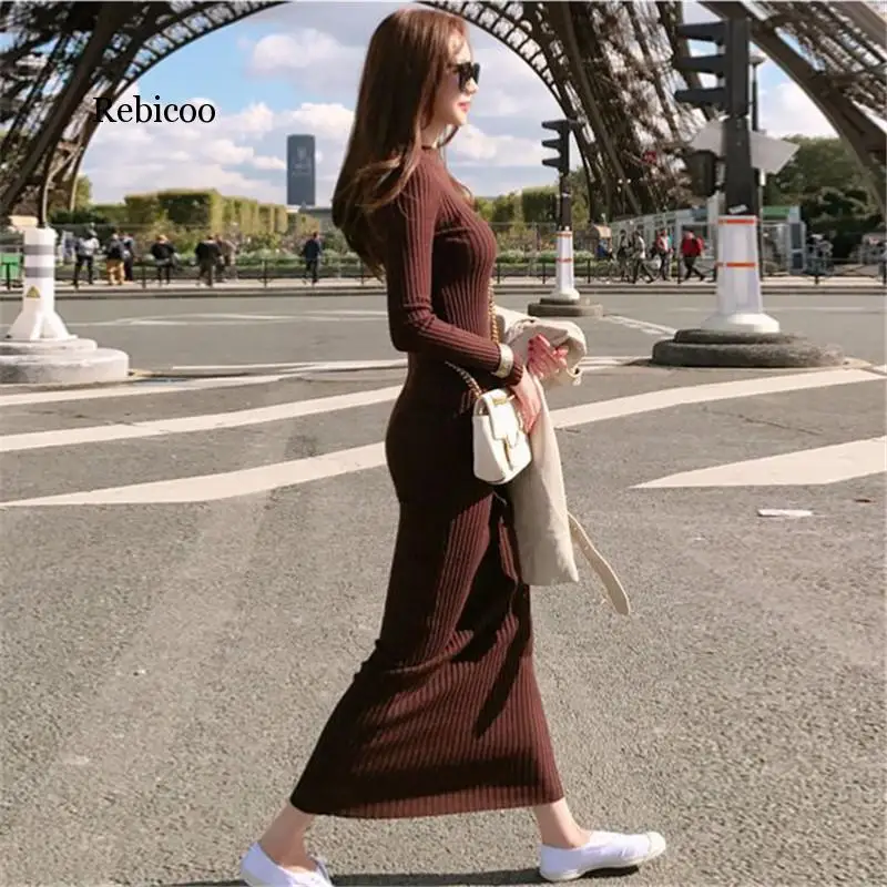 

Knitted Dress Women Black Sweater Dresses New Autumn Winter Fashion Korean Slim Bottoming Clothing Feminina