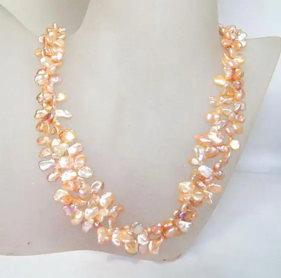

Favorite Pearl Necklace Bridesmaid Gift Handmade Fine Jewelry Double Strand Real Pink Keshi Baroque Pearl Nice Women Gift