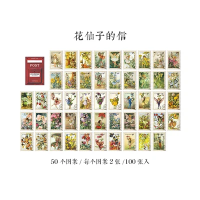 100 Pcs Vintage Little Postman Stamp Decorative Sticker Diy Diary Journal Craft Scrapbooking Planner Label Stickers Aesthetic 1