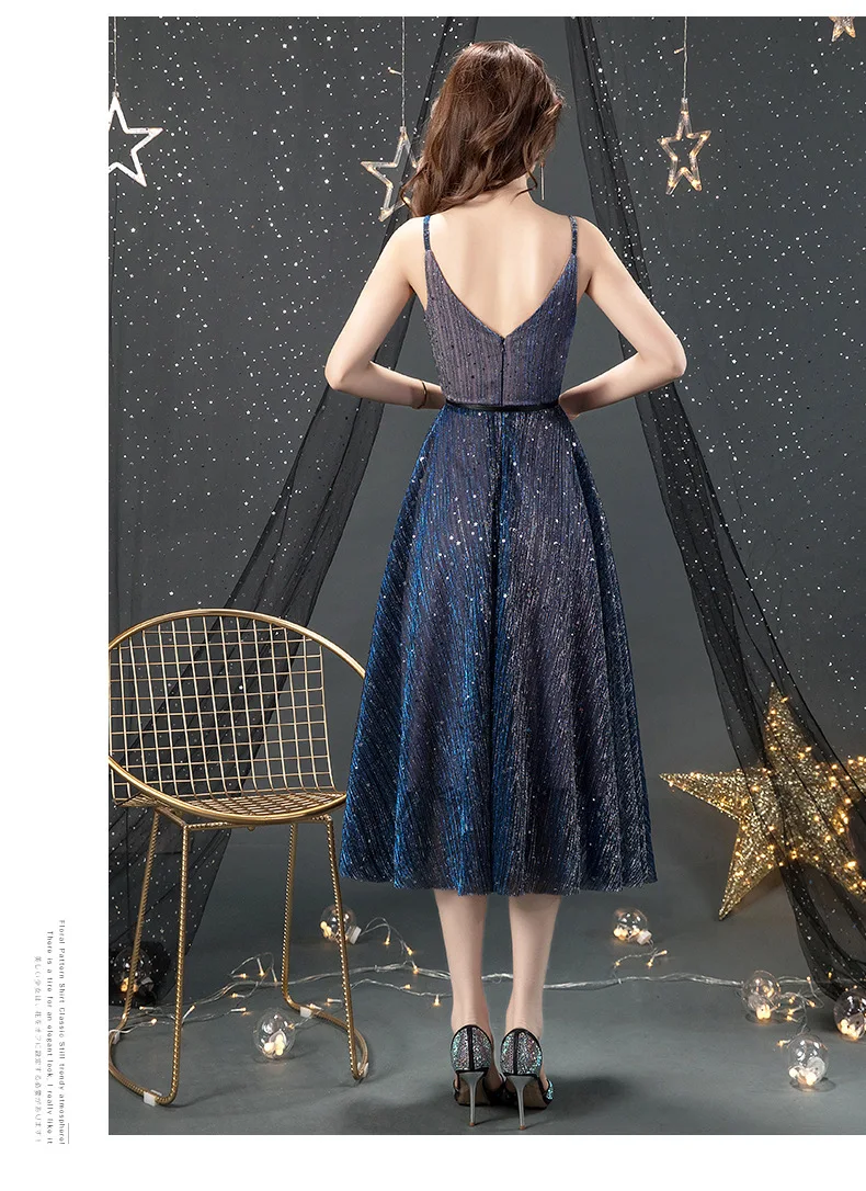 Vestidos De Festa элегантное ТРАПЕЦИЕВИДНОЕ ПЛАТЬЕ С v-образным вырезом, блестящее длинное фатиновое торжественное вечернее платье, сексуальные платья для выпускного вечера ES2942