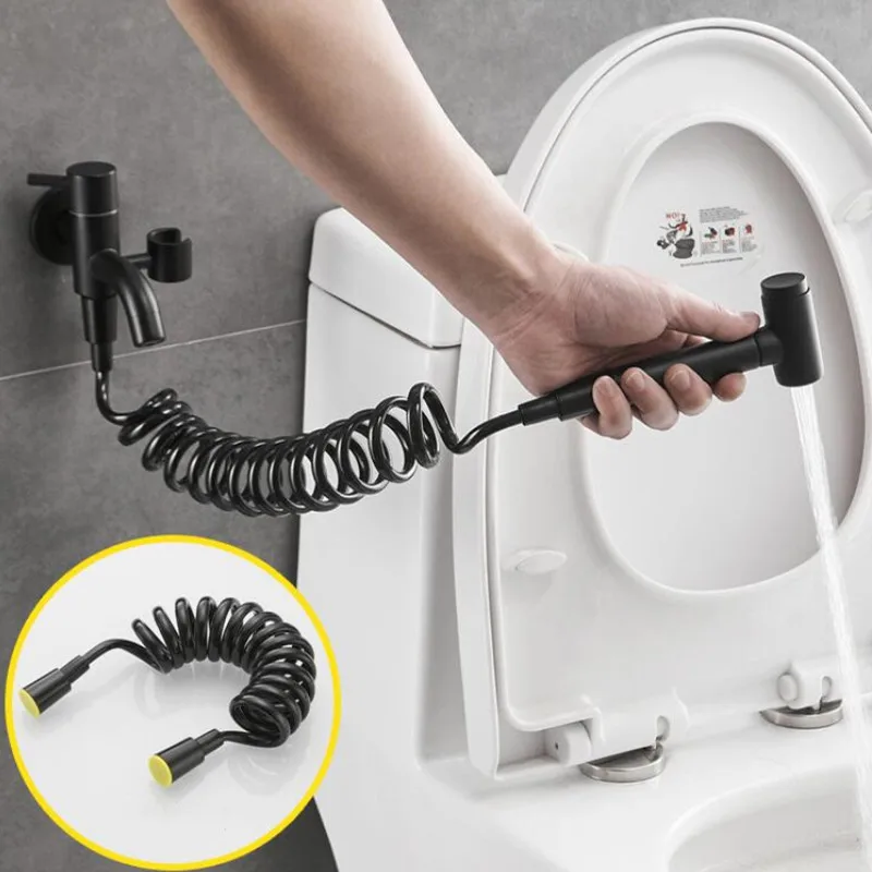 

Bidet Faucet Set Black Wall Mounted Bathroom Bidet faucet High Pressure toilet gun Brass duble use brass toilet gun