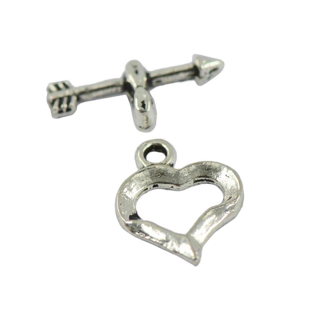 50Sets Tibetan silver color Cupids ARROW Heart Toggle Clasps Connector Jewelry DIY