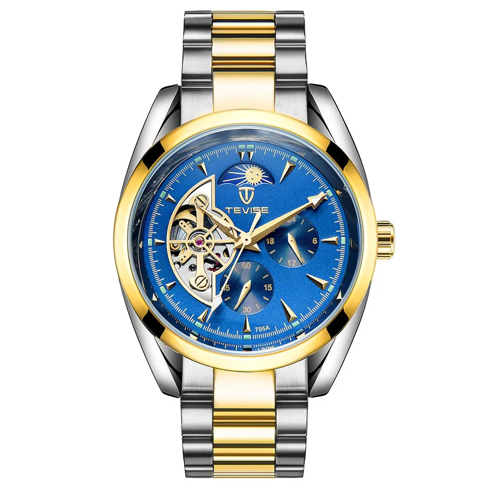 

TEVISE 795a Business Style Men Hollow Out Mechanical Wrist Watch Needle Calendar Waterproof Stainless Steel Wristwatch 2019