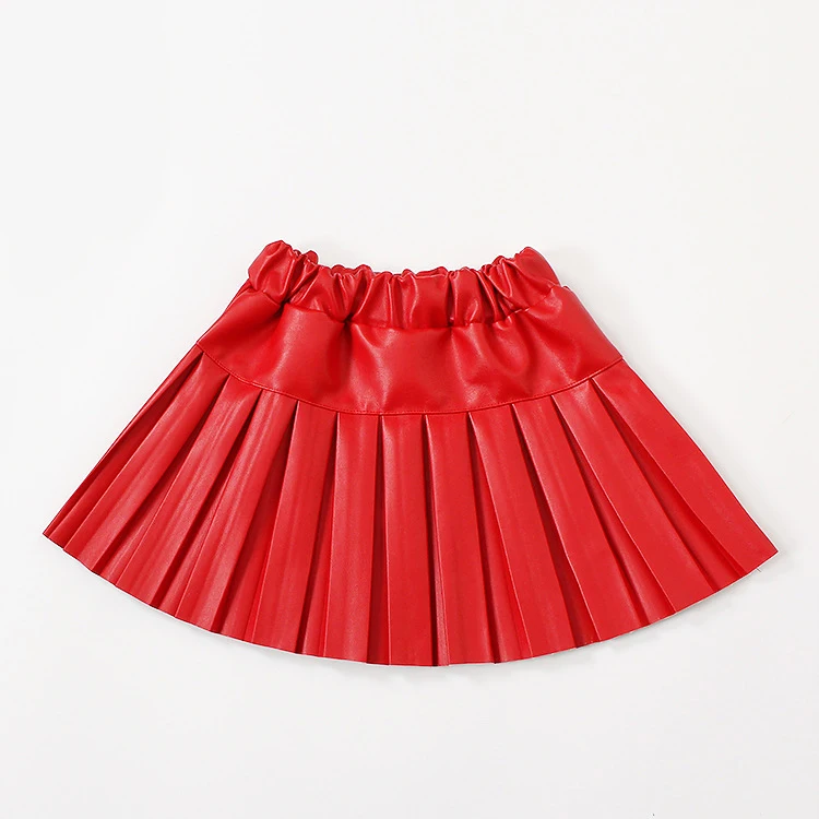 YX033Red weLaken 3-10Y Kids Skirt for Girls Pleated Skirt Girl Solid PU Leather Skirts Christmas Tutu Children Clothing Kids Fall Outfits - Цвет: YX033Red