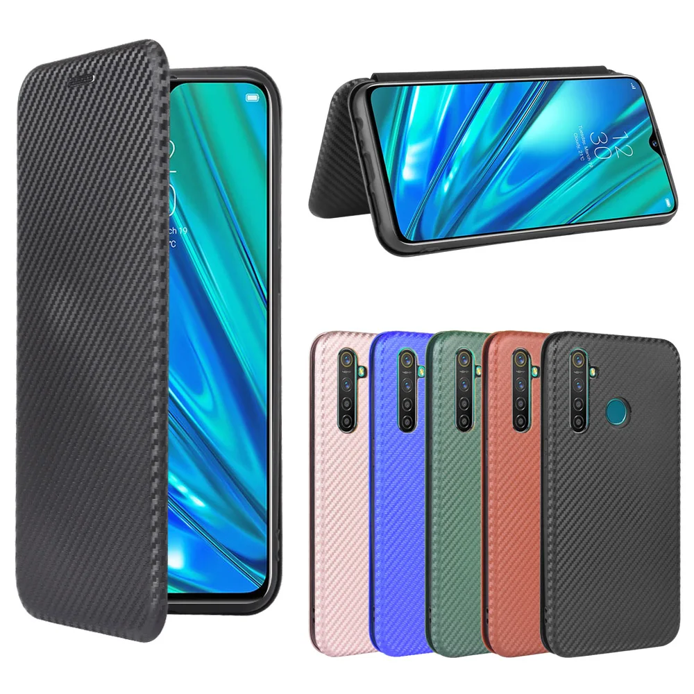 Realme 5 чехол Модный из углеродного волокна ПК жесткий держатель для карт тонкий