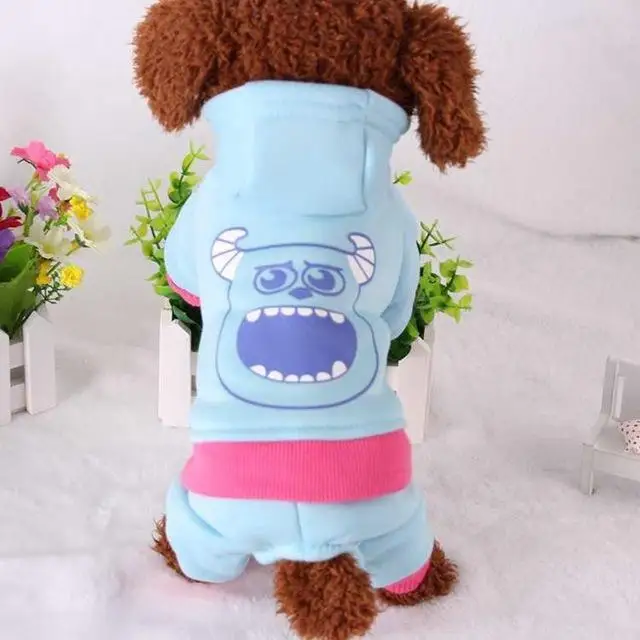 Blue and Pink Зимнее теплое пальто для собак, куртка для собак, чихуахуа, французский бульдог, плюшевый костюм, одежда для домашних животных, мультяшный принт, одежда для собак WE004 - Цвет: Blue and Pink