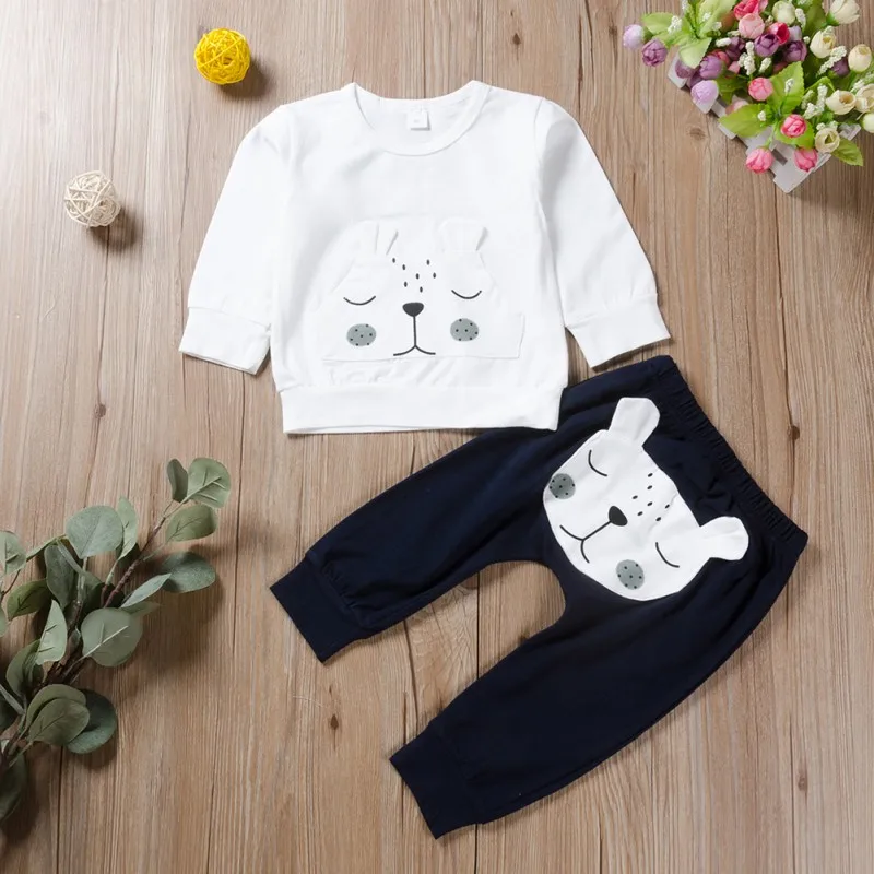 

Spring Autumn Baby Clothes Set Two Piece Long Sleeve Comfortable Trousers Boys And Girls Cartoon Print T-Shirt Pants For Baby