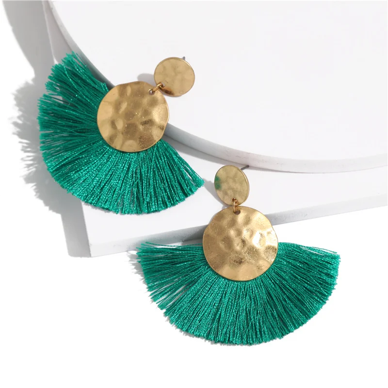 Bohemian Green Beaded Tassel Drop Earrings for Women Big Statement Earrings Female Wedding Fringe Hanging Earings