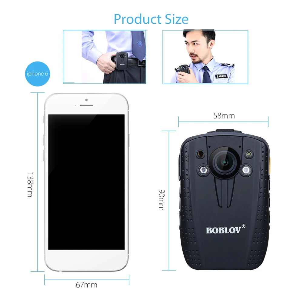 Boblov 1296P 14MP FHD Video Recorder 32GB IR Night Vision Security DVR Body Worn Camera Wearable Mi