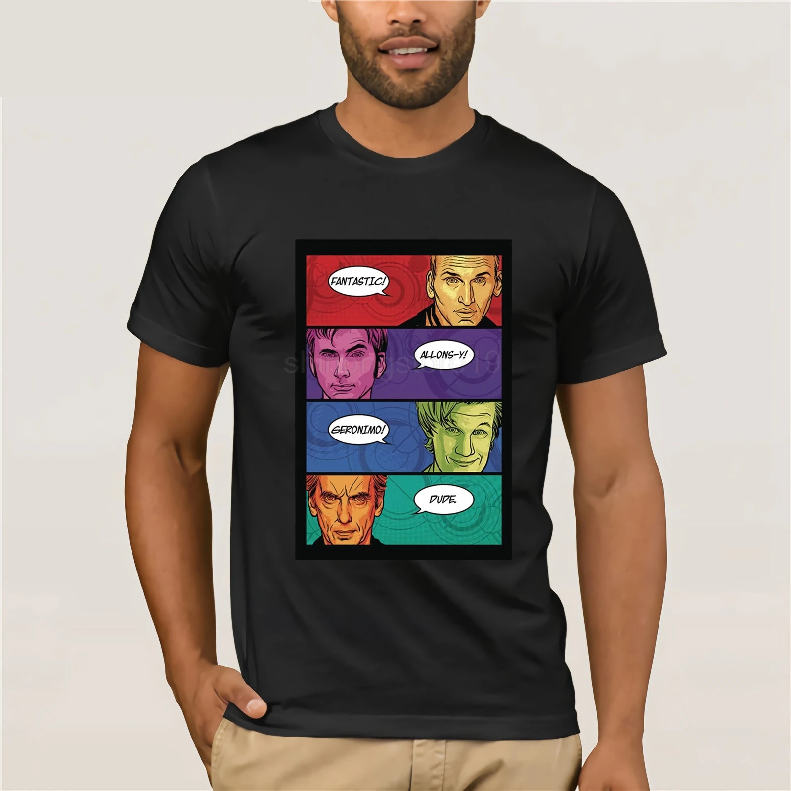 Doctor Who классическая мужская футболка 4 доктора catchphases комикс Книга Harajuku рубашка