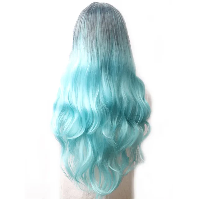 WoodFestival Wavy Synthetic Hair Wig Cosplay Ladies Colored Long Wigs For Women White Pink Red Dark Brown Green Blue Grey Ombre Same As Picture