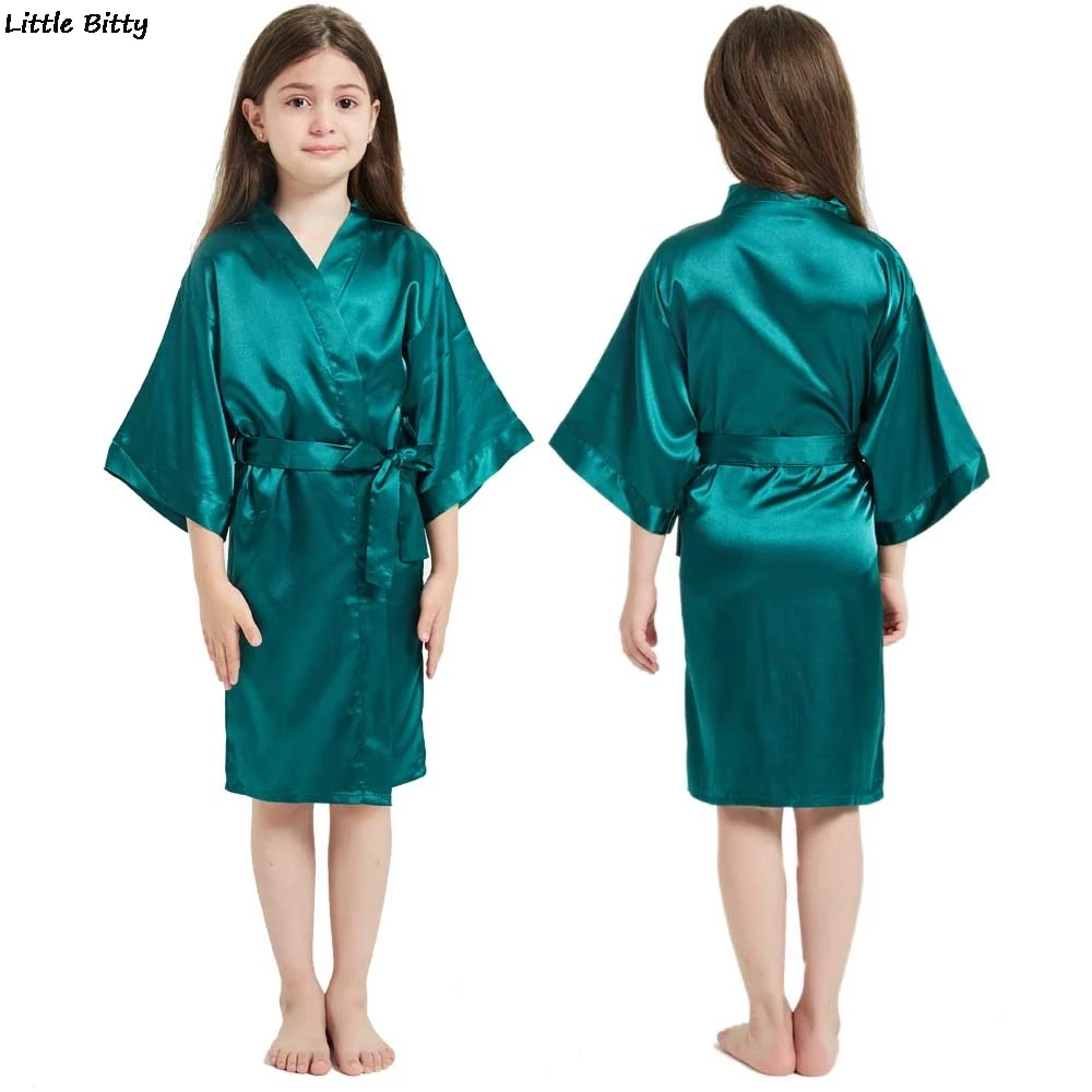 Wedding Party Robes for Girls Children Satin Pajamas Teen Girls Sleepwear Bathrobes for Children Silk Kimono Bathrobes Kids