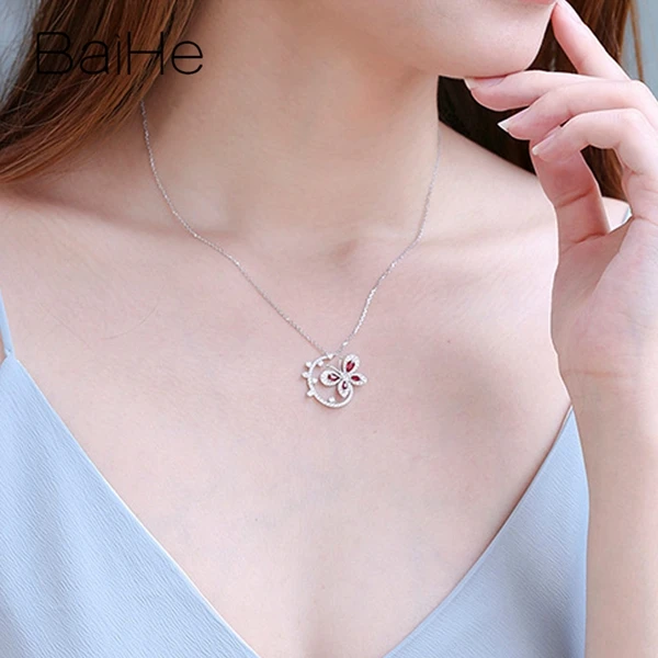 BAIHE Solid 18K белое золото Сертифицированный 0.50ct безупречный натуральный рубис бриллианты Свадебные модные ювелирные изделия ожерелья