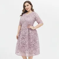 Summer womens Plus Size Fresh and sweet lace short-sleeved dress with big skirt fashion Ladies elegant dresses