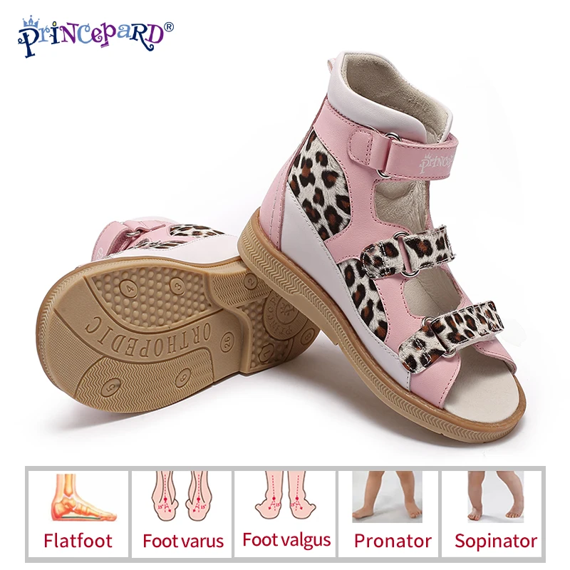 Princepard/ леопардовый узор; Разноцветные простые ортопедические сандалии для девочек; детская обувь из натуральной кожи; детская летняя обувь