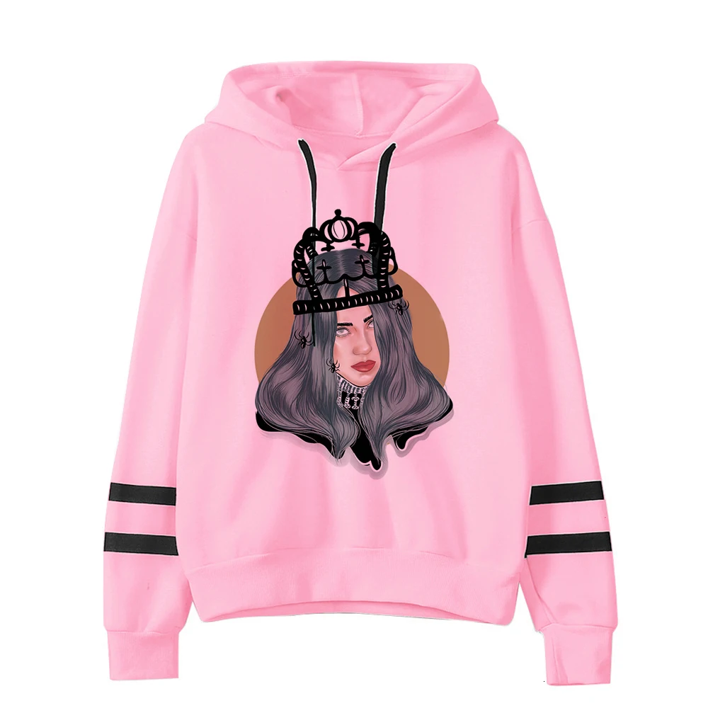 Billie eilish Толстовка для женщин harajuku мода ulzzang розовый принт толстовки Женская одежда Графический мультфильм каваи капюшон негабаритных